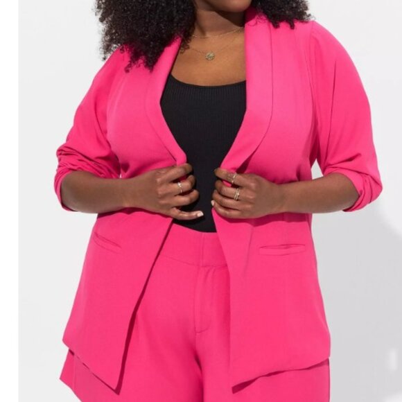 torrid brand Classic Shawl Collar Blazer Pink Peacock Size 1 - Picture 1 of 5